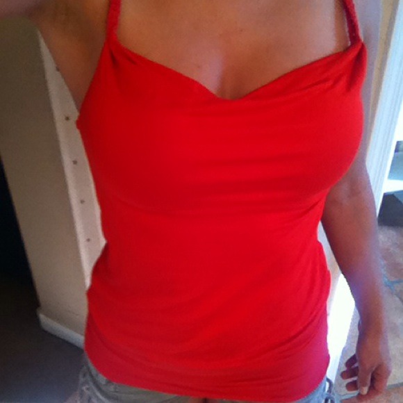Hot coral crochet racer back top