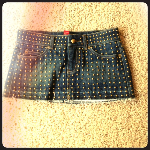 Grommet denim micro mini