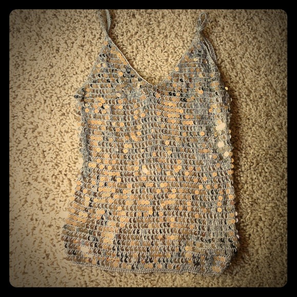Silver sequined crochet top