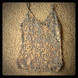 Silver sequined crochet top