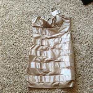 Strap detail taupe dress