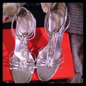 Silver beaded high heels