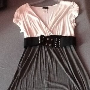 Two tone top with black studded belt