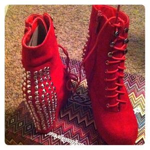 Studded hidden wedge bootie