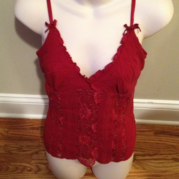 Bebe red silk corsette top