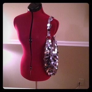 Funky knitted hobo bag with large sequins