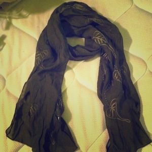 Olive green embroidered beaded scarf