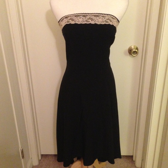 -SOLD- Tea length hi low dress with lace detailsj