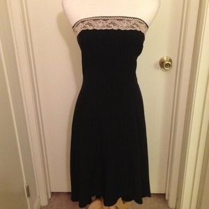 -SOLD- Tea length hi low dress with lace detailsj