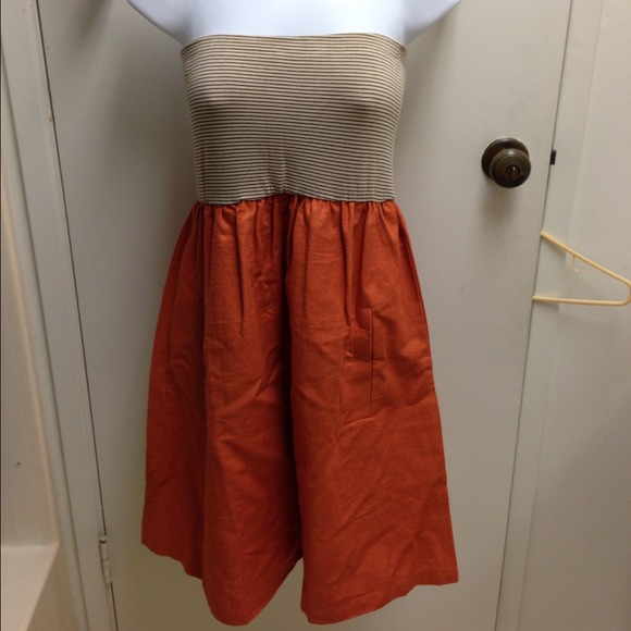 Brown Stripe Strapless Dress