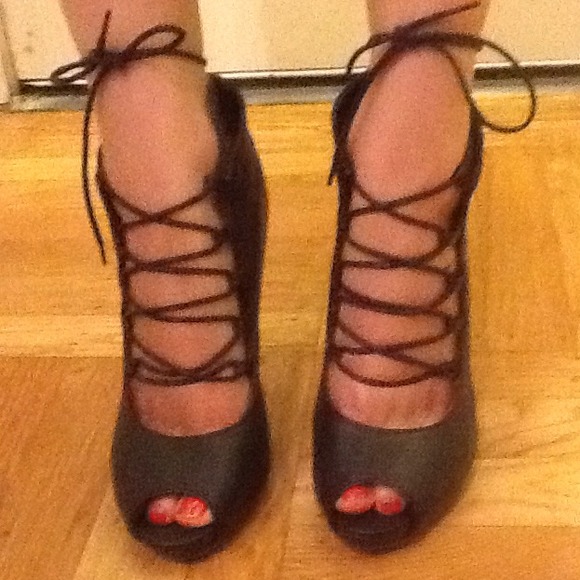 Shoes - Brand new lace up peep toe heels