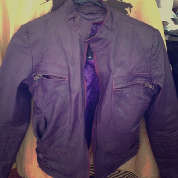 Purple leather motorcycle jacket