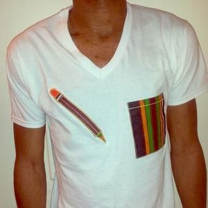 Style white T shirt pocket African stitch material