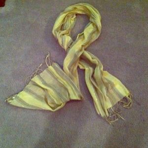 Yellow striped scarf with fringe