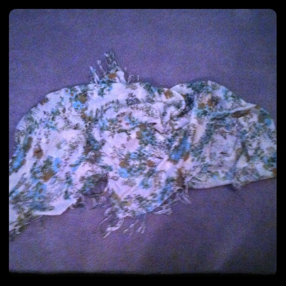 Square scarf with light teal and beige flowers