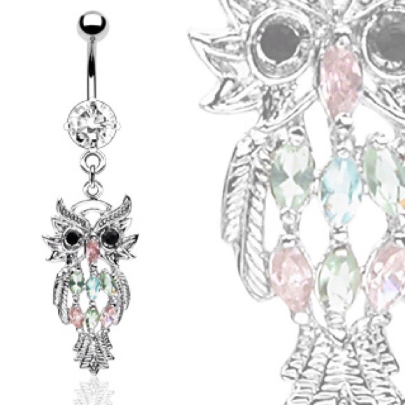✋SOLD💸 Owl Marquise Multi Gem Navel Belly Ring