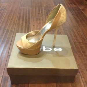 Bebe Beige Cork Heels!!