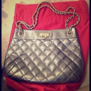 Gray Leather with Gold strap Purse