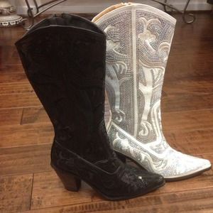 Helen's Heart Black & White Sequin Boots