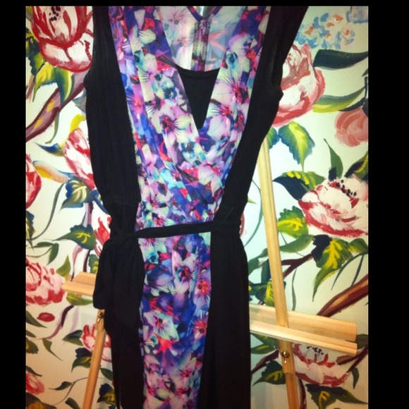 *SOLD*  Express black dress with orchid design
