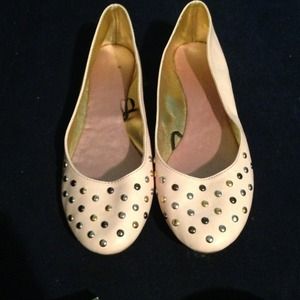 Pink Leather Flats w/ Gold, Silver & Bronze Studs