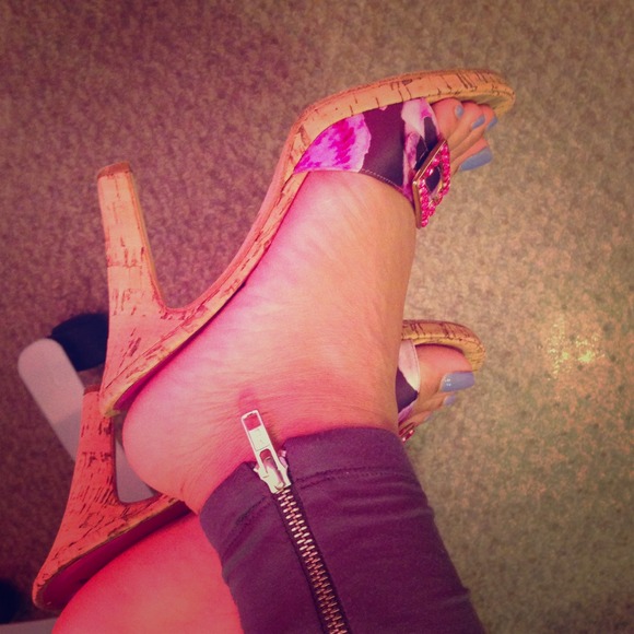 Pink Floral rhinestone Cork Sandal