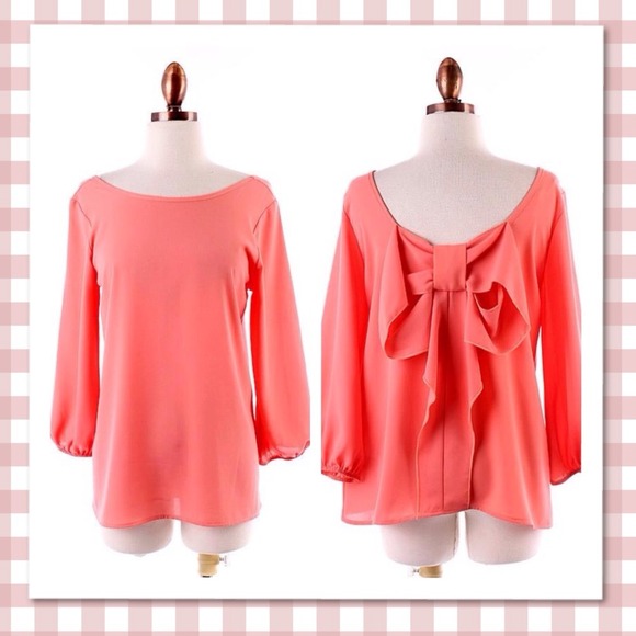 Coral Bow Accent Top