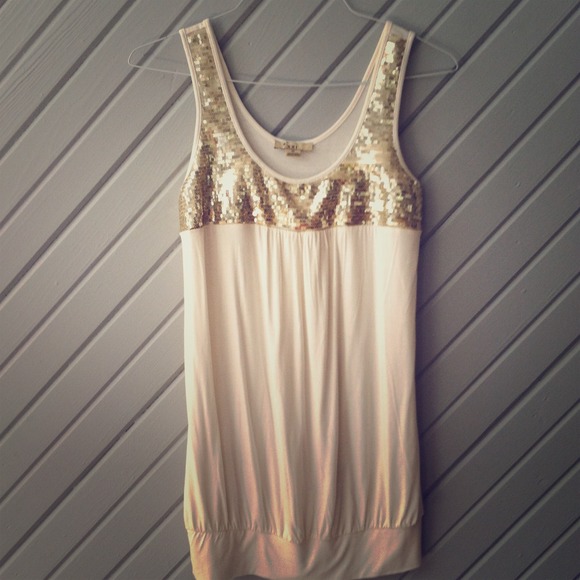 Forever 21 white tunic dress with gold sequins