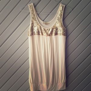 Forever 21 white tunic dress with gold sequins