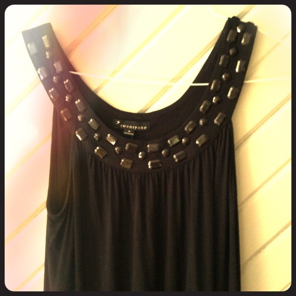 Black tunic dress with detailed neckline