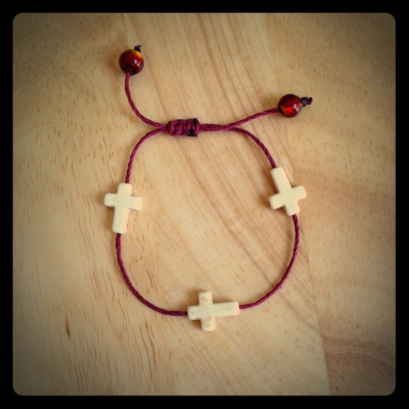 Burgundy Hemp Adjustable Cross Pendant Bracelet