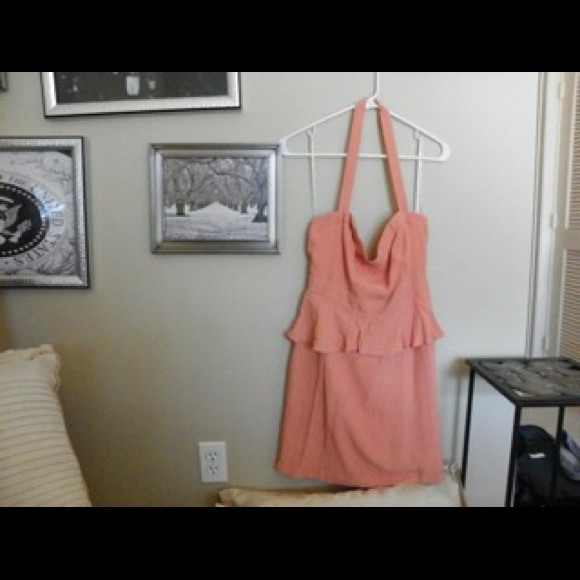 Coral halter peplum dress