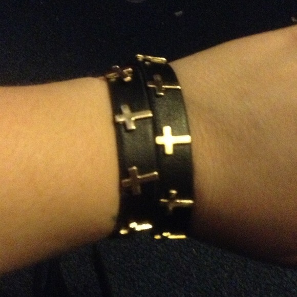Faux leather and gold tone cross wrap bracelet