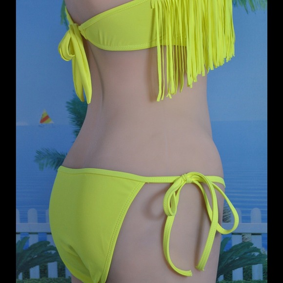 Yellow fringed boho sidetide bikini - Picture 3 of 4