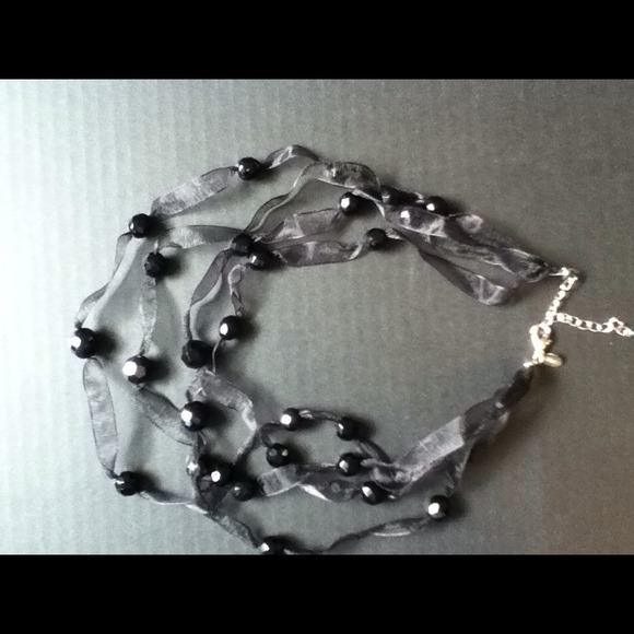 ~EXPRESS~ BLACK BEADED AND RIBBON NECKLACE