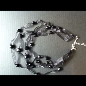 ~EXPRESS~ BLACK BEADED AND RIBBON NECKLACE