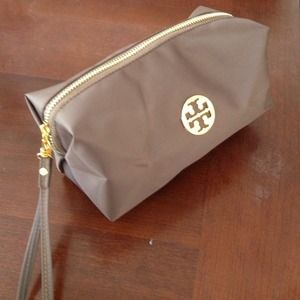 Tory burch Brown and gold make up bag