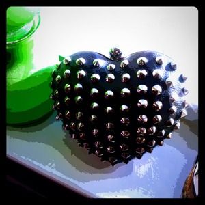 Spiked mini heart clutch w/ chain strap