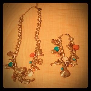 Coral and Teal ocean theme jewelry set.