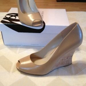 Brand New nude cork wedge peeptoe heels