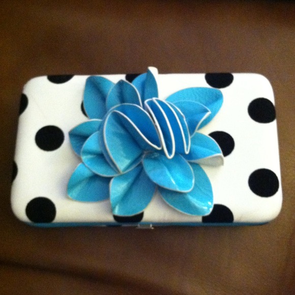Polka Dot Wallet With Blue Flower