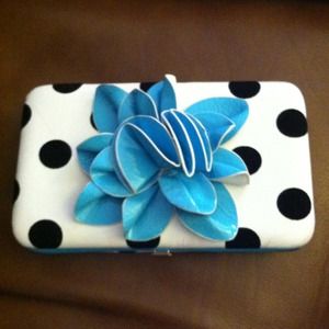 Polka Dot Wallet With Blue Flower