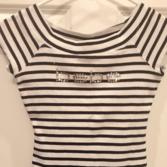 Bebe Black & White Rhinestone Shirt