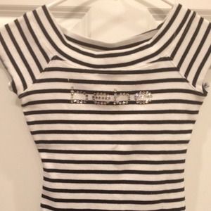 Bebe Black & White Rhinestone Shirt