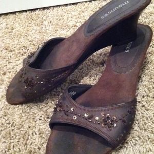 Maurice's brown wedge slides size10 about 2in heel