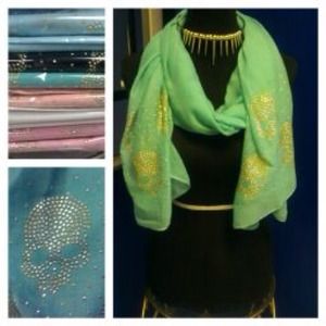 Long Skull Rhinestone Scarf
