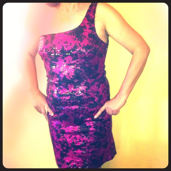 Hot pink sequin black dress