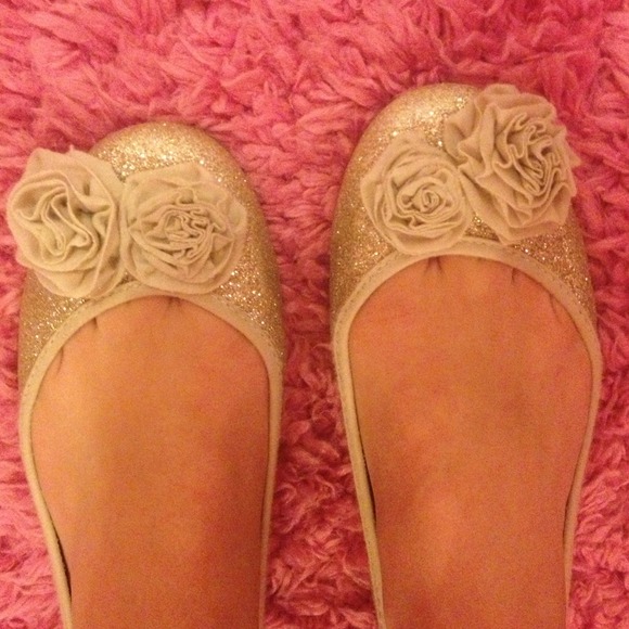 Glitter gold material girl ballet flats