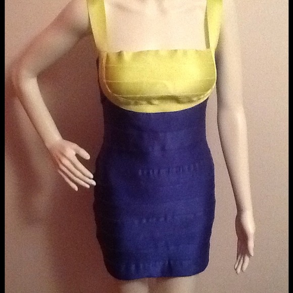 Neon blue and yellow mini dress