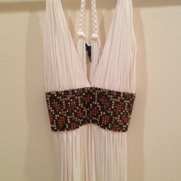 White sky dress with thick leopard rhinestones